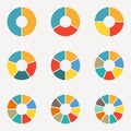Circular diagram set. Pie chart template. Circle infographics concept with 2,3,4,5,6,7,8,9,10 steps, parts, levels or options. Royalty Free Stock Photo